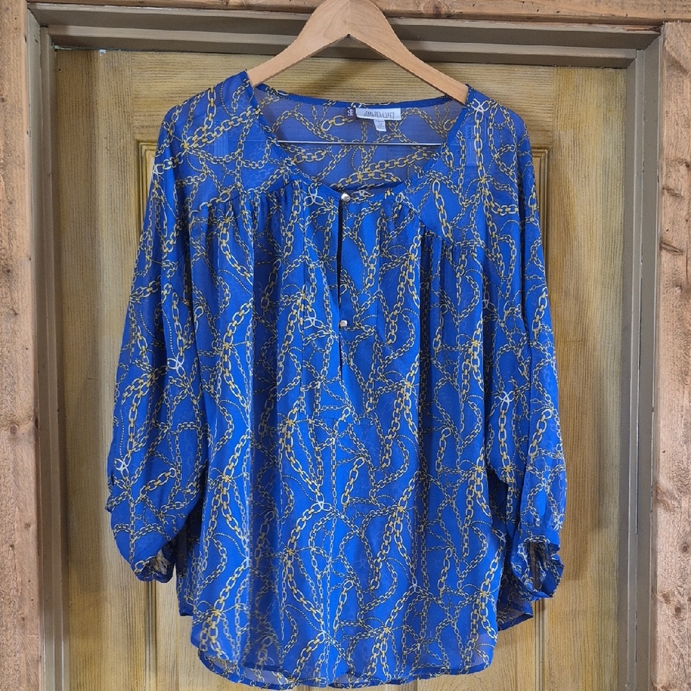 Jennifer Lopez Woman Long Sleeve Airy Lightweight Sheer Blouse 2 Button Size 2X